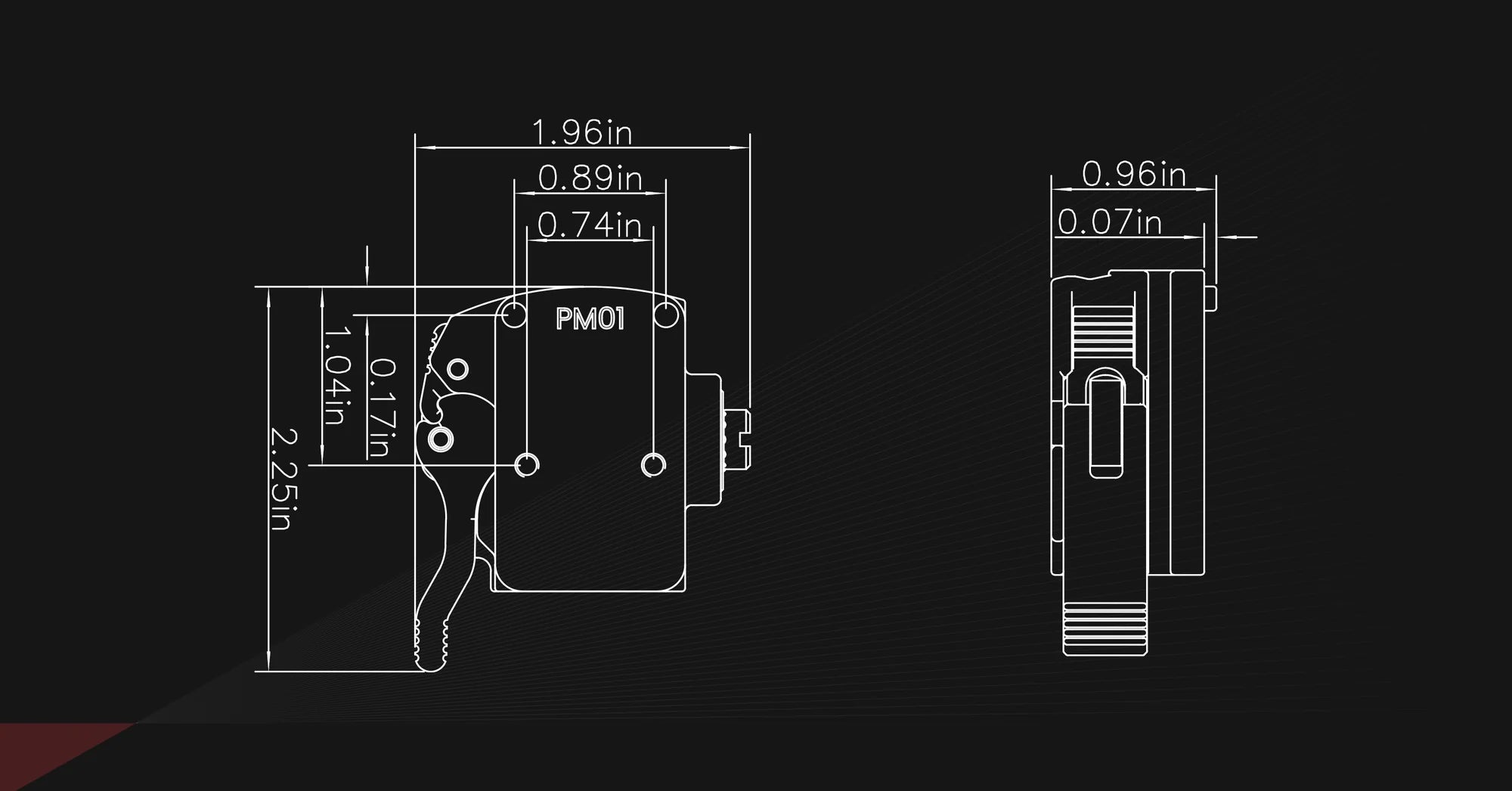 INFITAC PM01 Rail Mount Dimensions