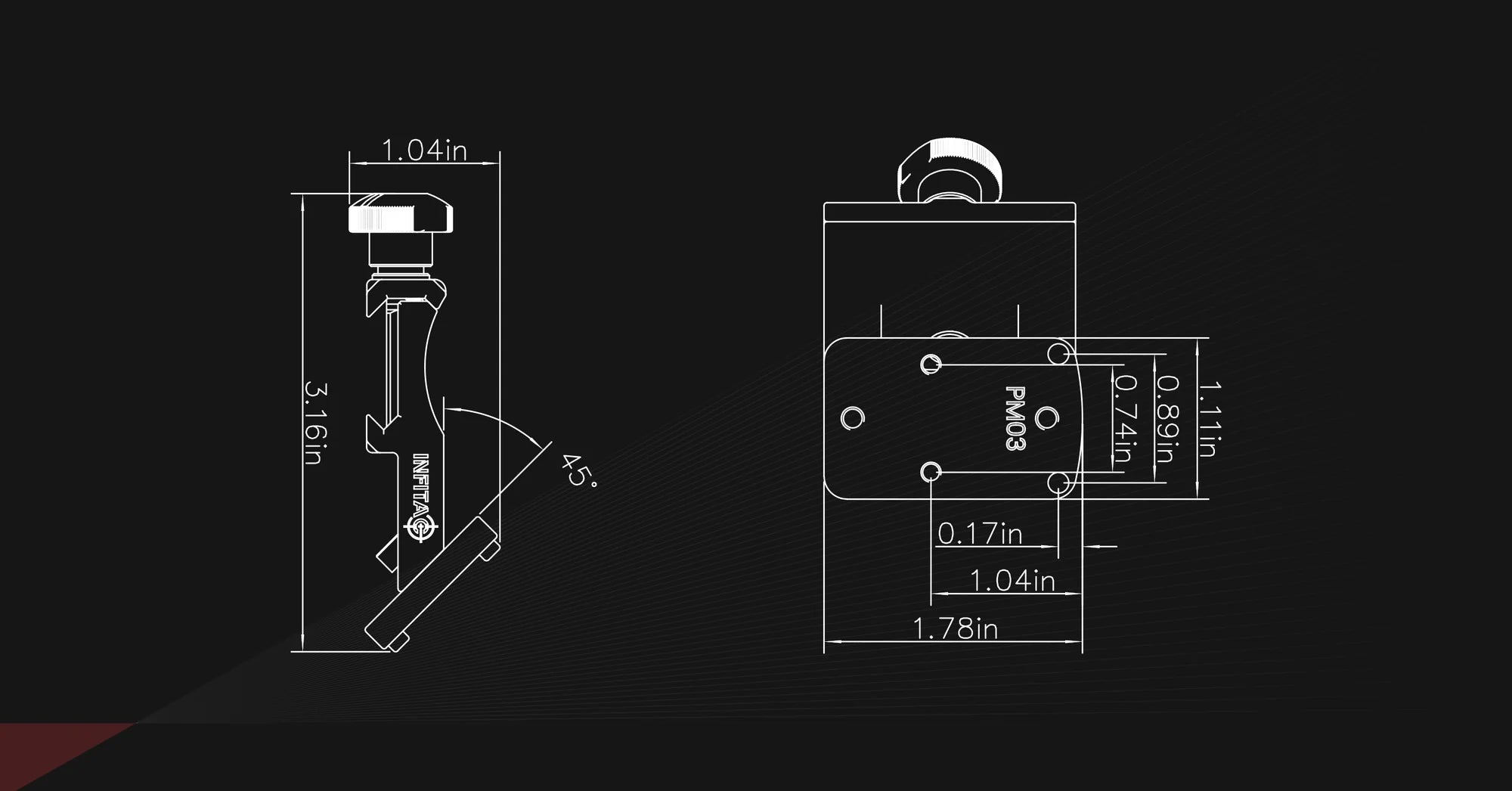 PM03 45° Offset Mount Dimensions