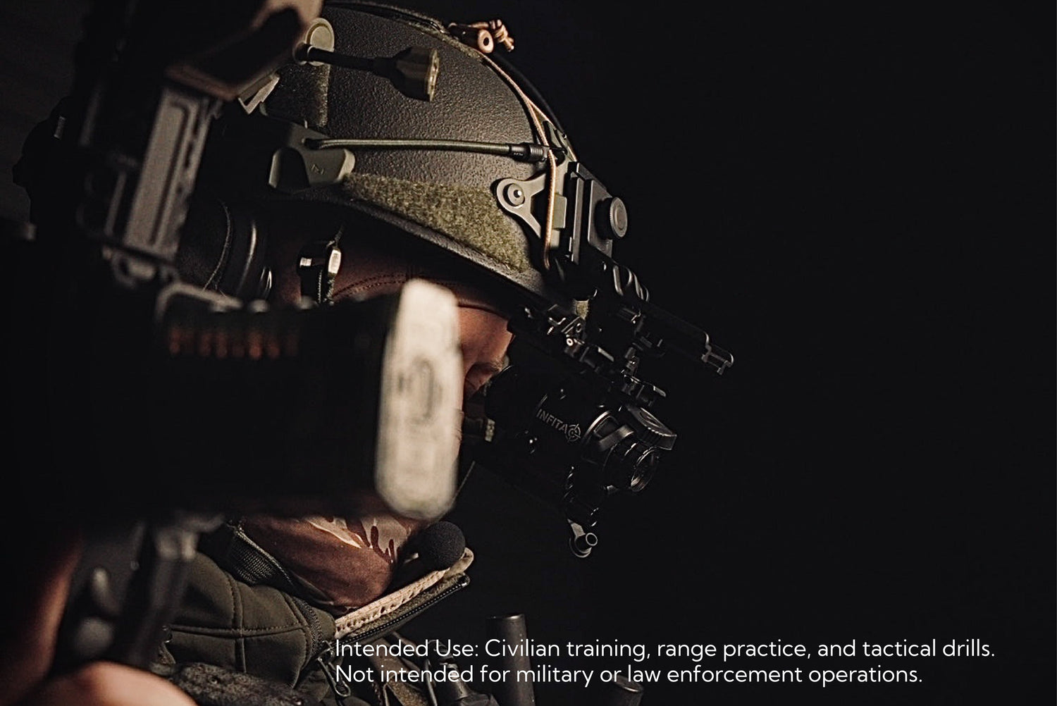 Soldier with Infita night vision goggles and tactical helmet
