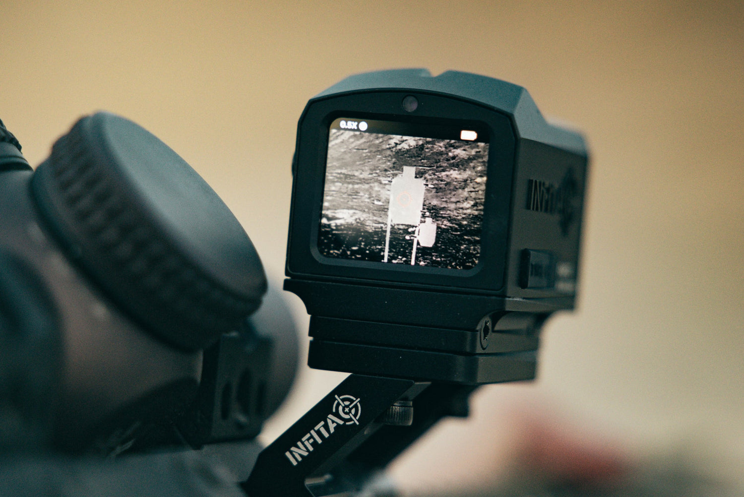 POV aiming pistol with FMP13 thermal sight in home defense training scenario