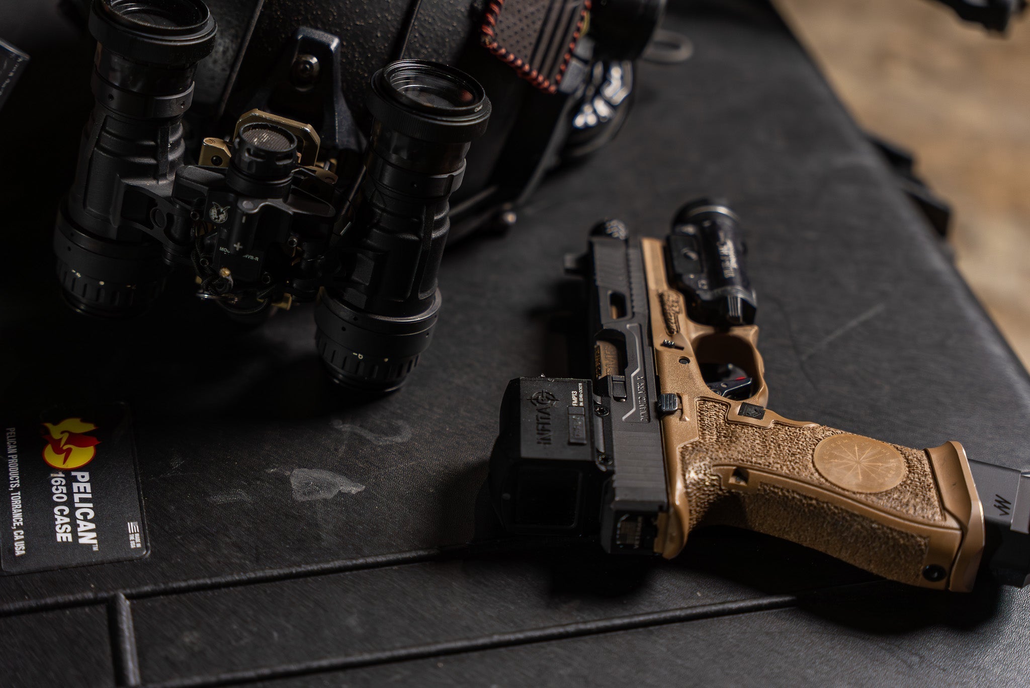 Tactical handgun & night vision on Pelican 1650 Case