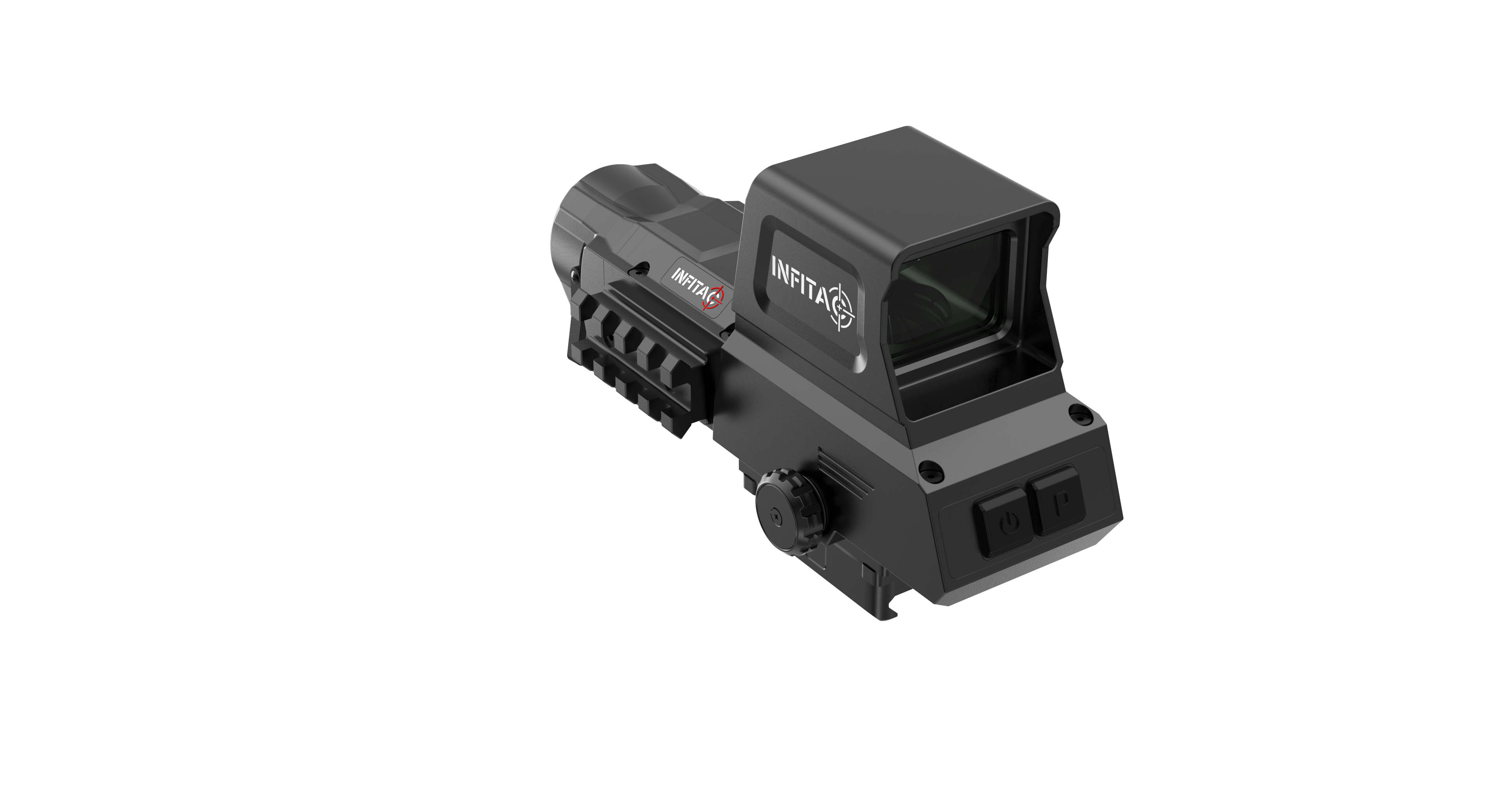 INFITAC FAL19 thermal scope featuring a 384x288 resolution thermal sensor, 19mm F1.0 lens, and 50Hz refresh rate. Built tough with IP67 waterproof protection and capable of handling up to 1200g of recoil.