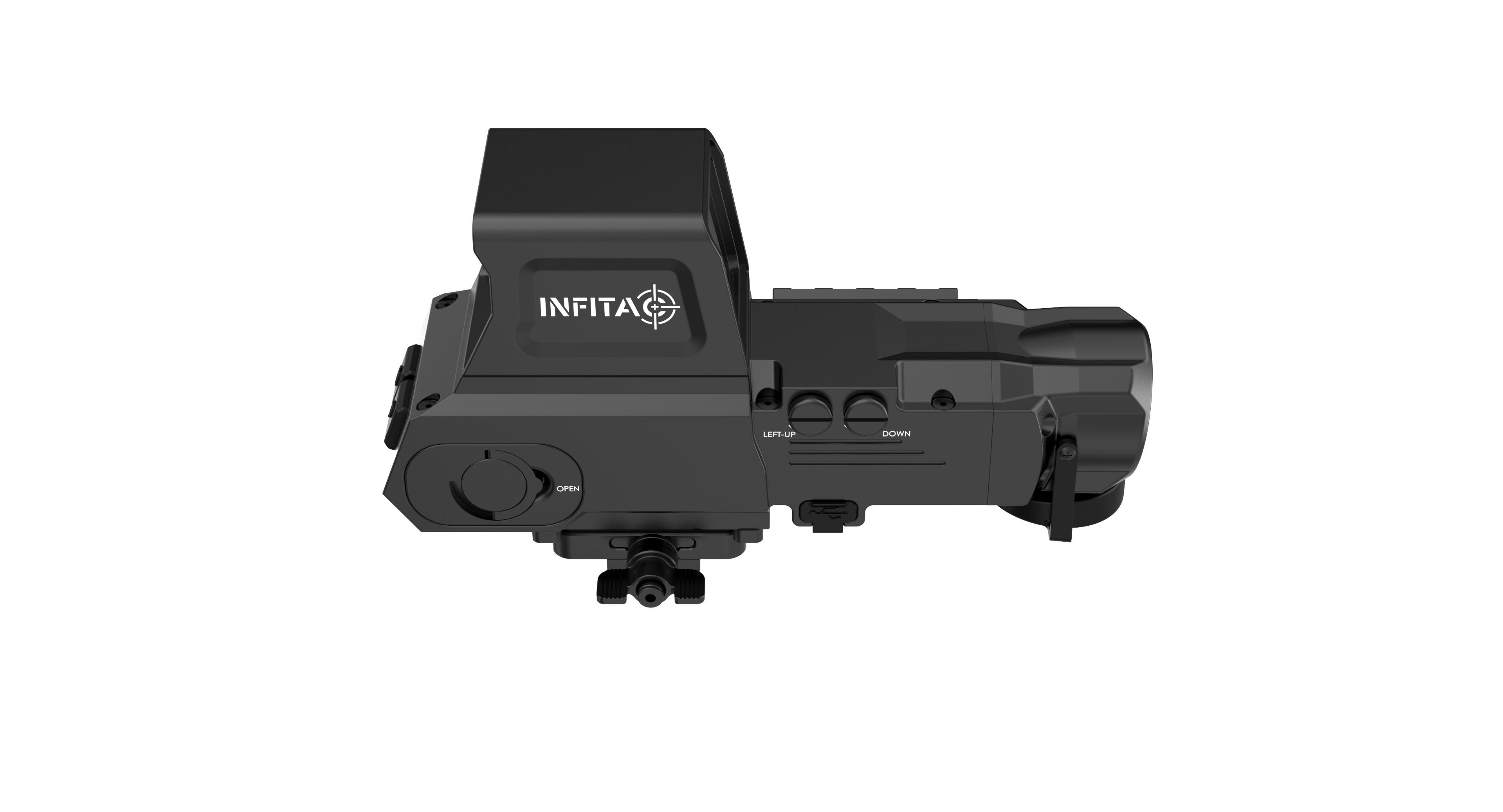 INFITAC FAL19 thermal scope featuring a 384x288 resolution thermal sensor, 19mm F1.0 lens, and 50Hz refresh rate. Built tough with IP67 waterproof protection and capable of handling up to 1200g of recoil.