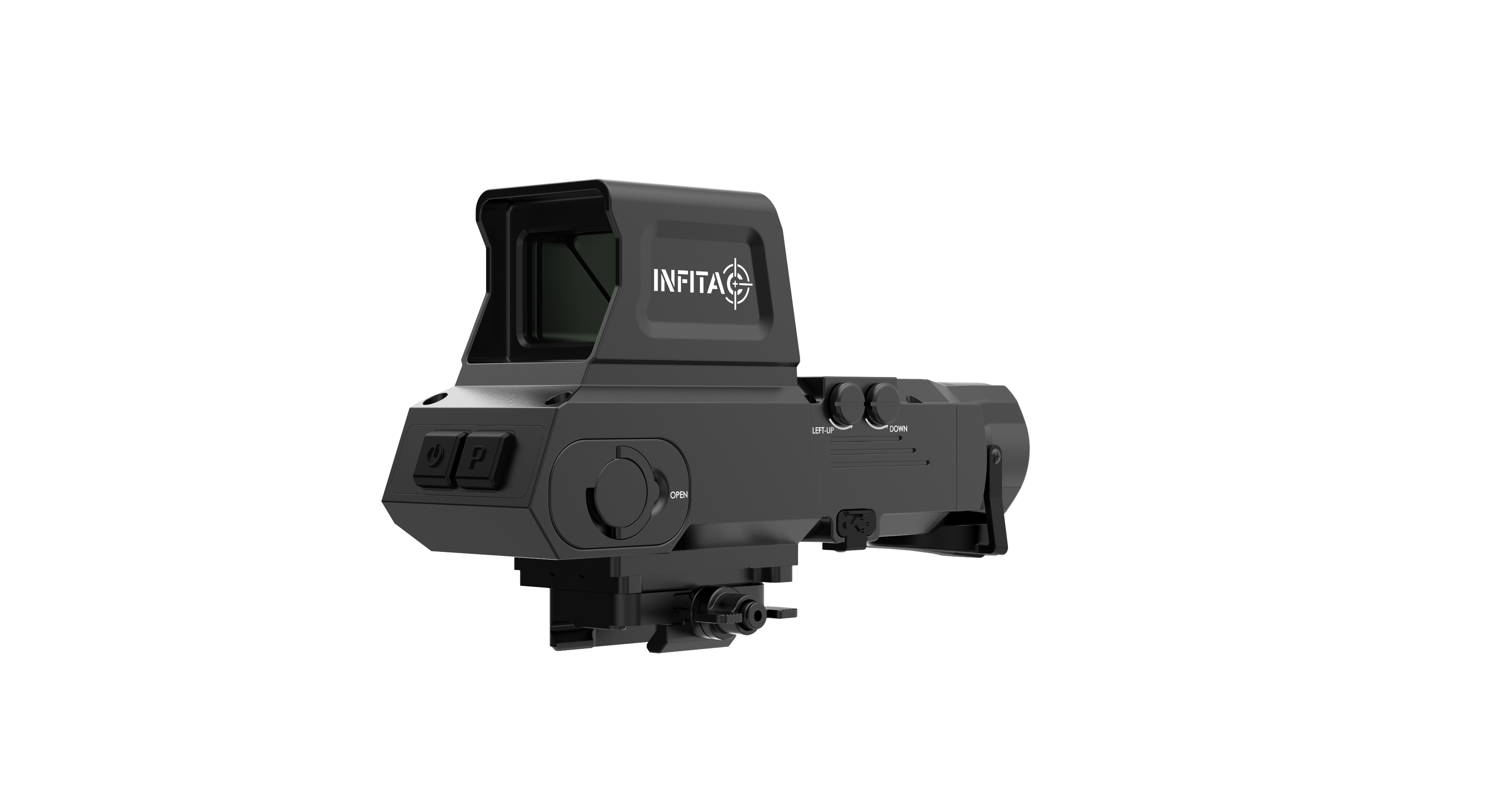 INFITAC FAL19 thermal scope featuring a 384x288 resolution thermal sensor, 19mm F1.0 lens, and 50Hz refresh rate. Built tough with IP67 waterproof protection and capable of handling up to 1200g of recoil.